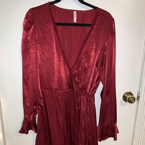 Burgundy silk Long sleeve dress